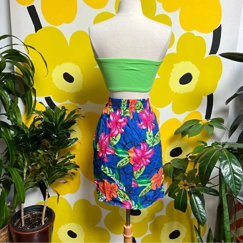 Vintage 80s / 90s Neon Tropical Hawaiian Tiki 3 piece Beach Vacation Skirt Set